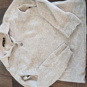 Theory Light Gray Cashmere Polo Sweater